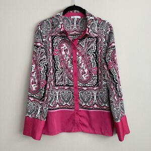 Maison d' Amelie Womens Button Up Geometric Paisley Print Blouse Size Medium